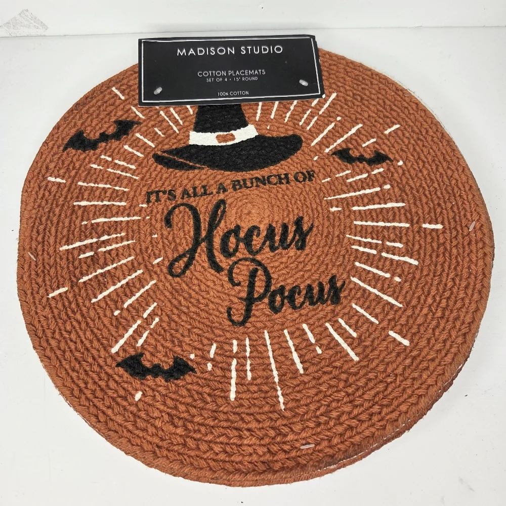 Hocus Pocus Witch Hat Kitchen Placemats Orange Cotton Halloween Decor